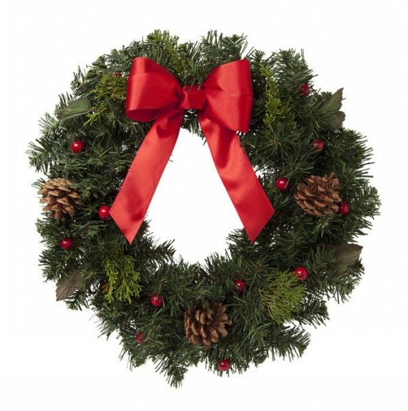 HOLLY & SPRUCE WITH RIBBON 14 - 16"